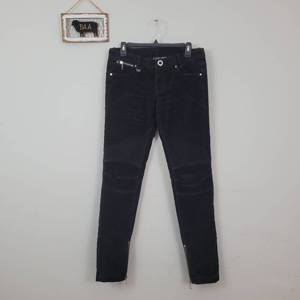 Armani Exchange Black Corduroy Moto Zipper Skinny Pants Sz 6‎ Low Rise Punk